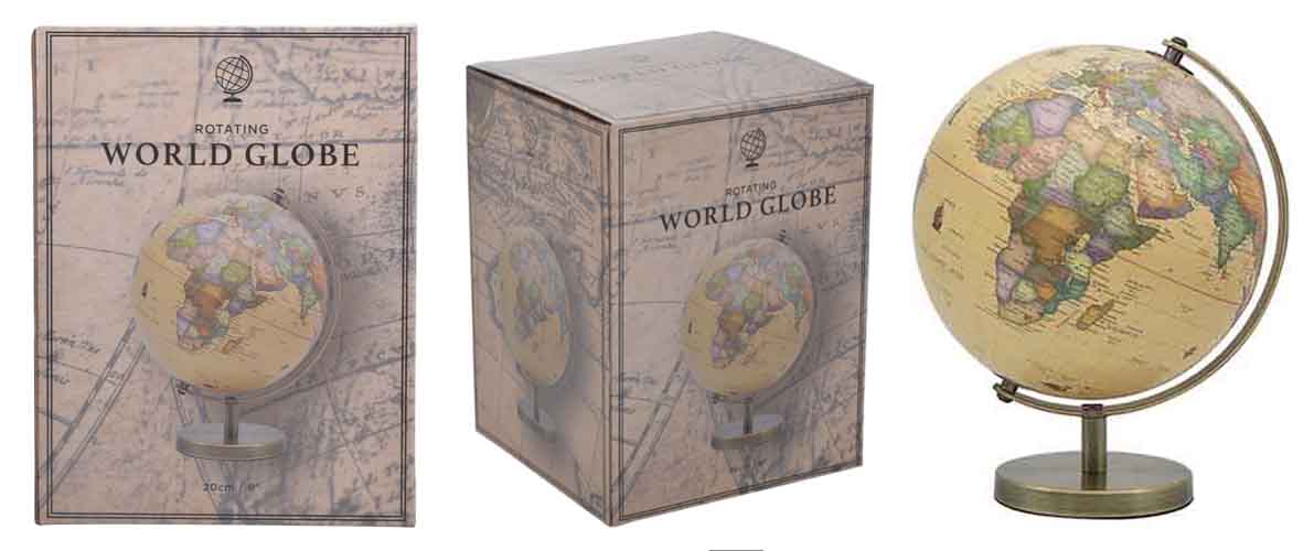 ANTIQUE WORLD GLOBE 20CM