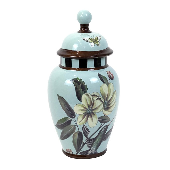 HEIDI LT BLUE CERAMIC FLORAL LID URN LGE