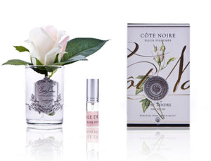 COTE NOIRE PERFUME ROSE BUD PINK BLUSH IN CLEAR WITH SILVER