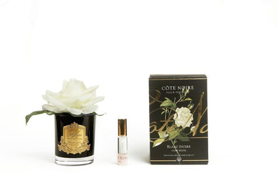 COTE NOIRE PERFUME SINGLE FRENCH ROSE IVORY - BLACK GLASS W/ GOLD CREST