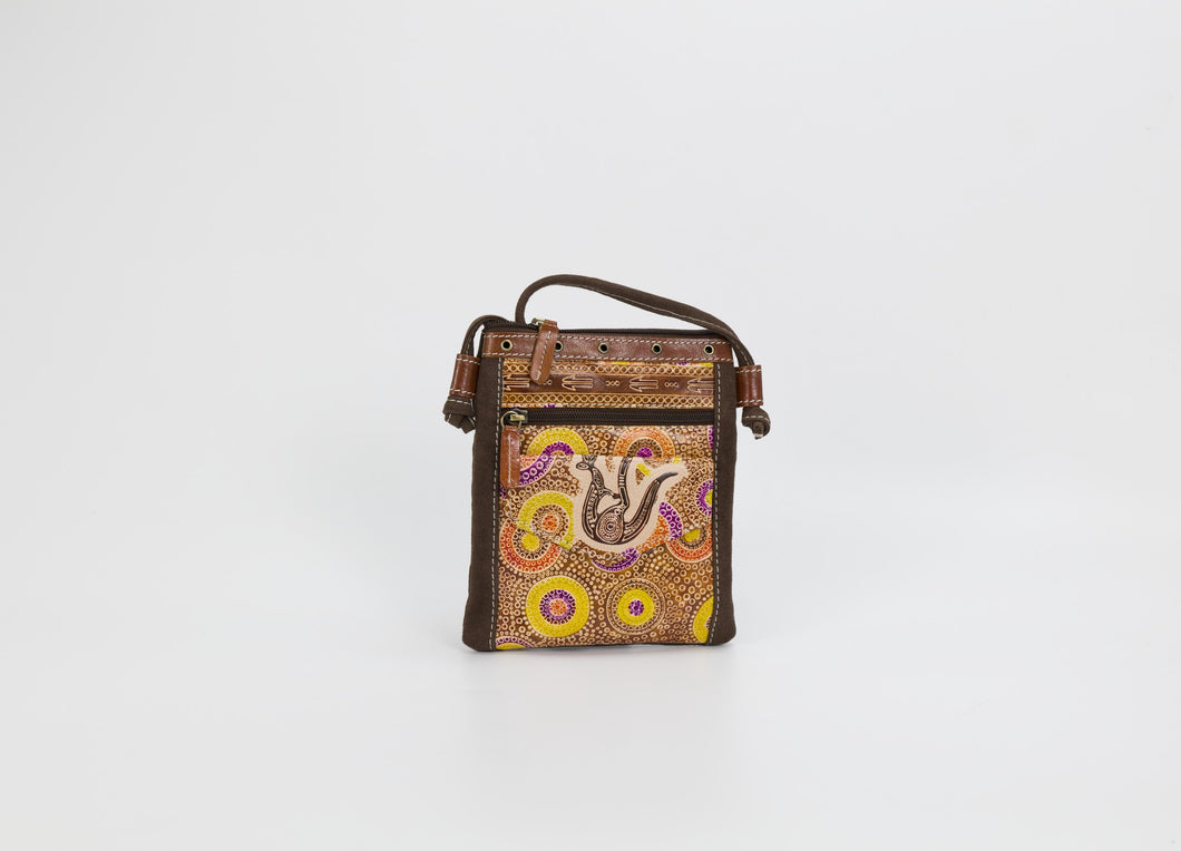 CANVAS LEATHER HAND BAG BROWN ROO MURALAPPI 17 X 20