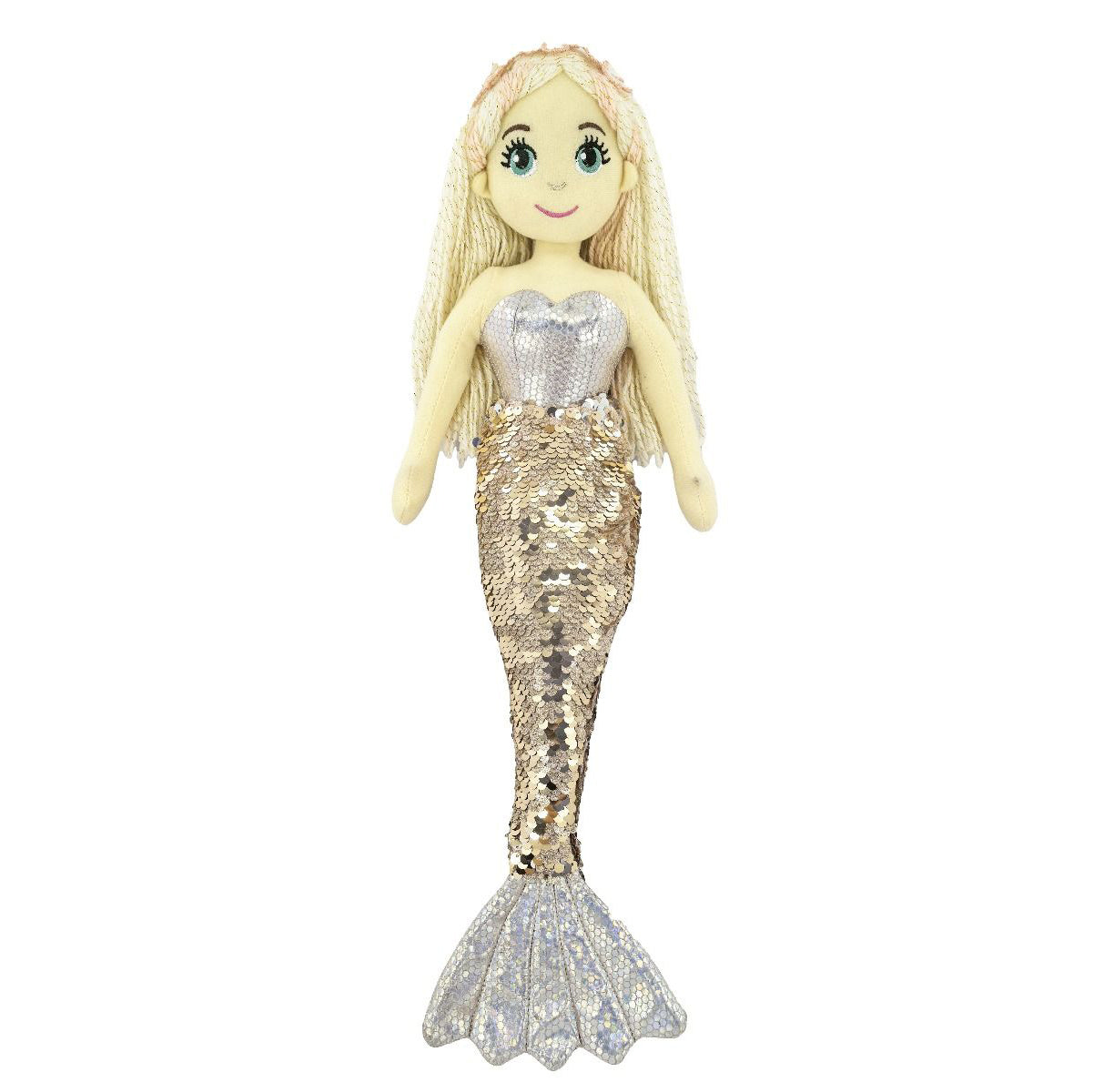 Ella Silver Gold Sequin Mermaid Doll 45 cm Soft Plush Toy
