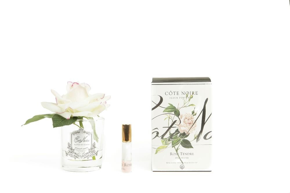 COTE NOIRE PERFUME ROSE BUD PINK BLUSH - CLEAR GLASS W/ SILVER CREST