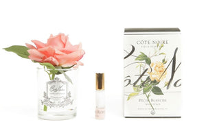 COTE NOIRE PERFUME ROSE BUD WHITE PEACH - CLEAR GLASS W/ SILVER CREST