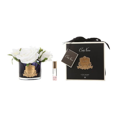 COTE NOIRE PERFUME FIVE ROSES IVORY WHITE - BLACK GLASS W/ GOLD CREST