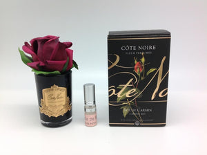 COTE NOIRE PERFUME ROSE BUD CARMINE RED - BLACK GLASS W/ GOLD CREST