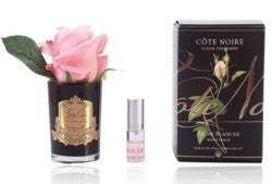 COTE NOIRE PERFUME SINGLE FRENCH ROSE WHITE PEACH - BLACK GLASS W/ GOLD CREST