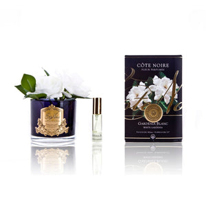 COTE NOIRE PERFUME DOUBLE WHITE GARDENIA - BLACK GLASS W/ GOLD CREST 140MM