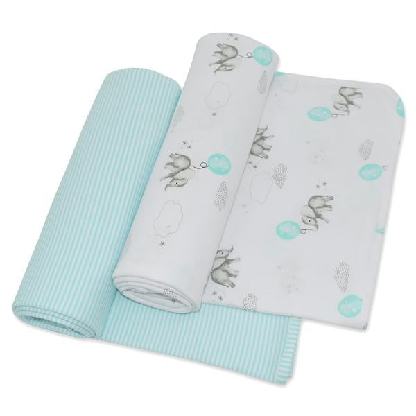 2PK JERSEY WRAP ELEPHANT/AQUA STRIPE