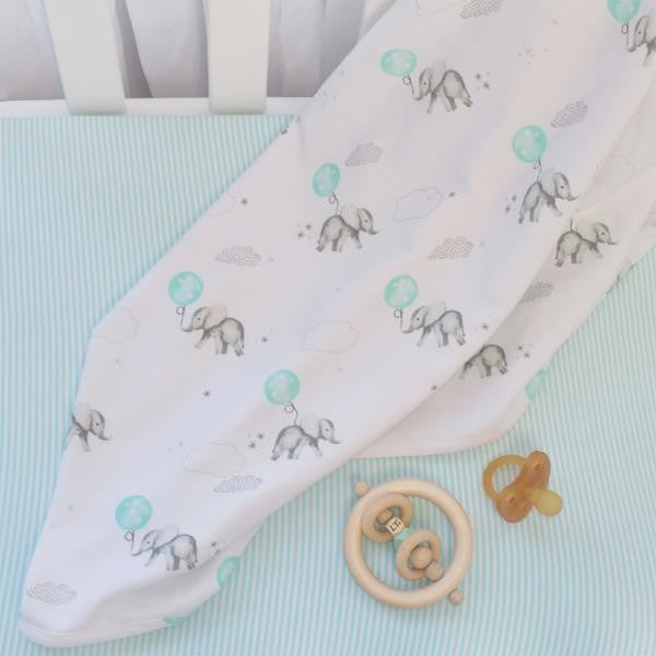 2PK JERSEY WRAP ELEPHANT/AQUA STRIPE