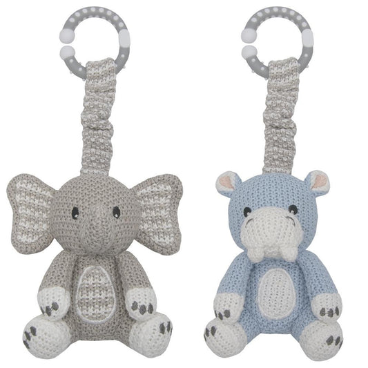STROLLER TOY 2PK ELEPHANT HIPPO
