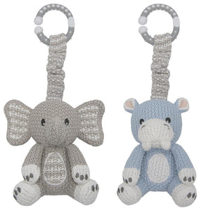 STROLLER TOY 2PK ELEPHANT HIPPO