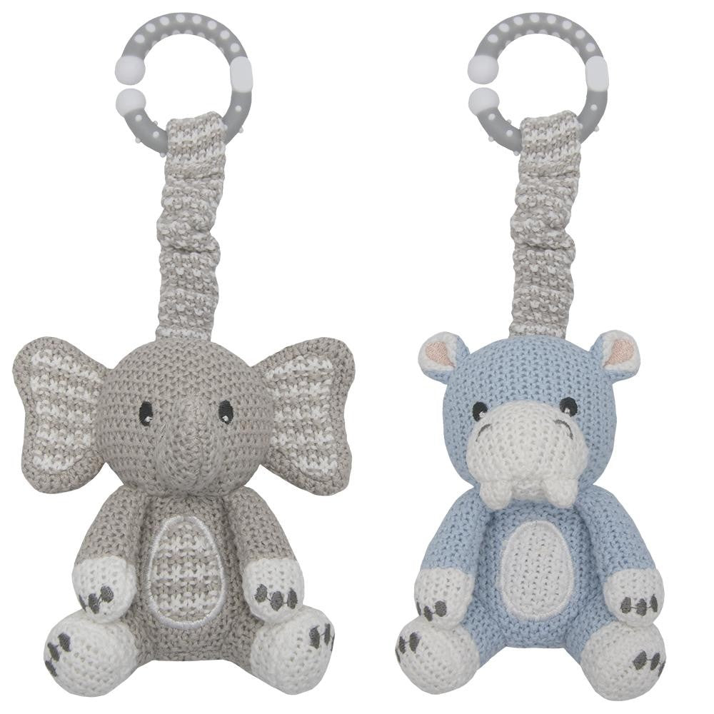 STROLLER TOY 2PK ELEPHANT HIPPO