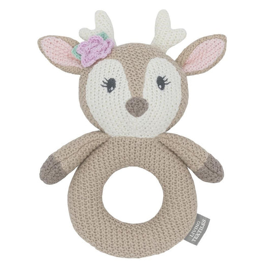 KNITTED RING RATTLE - AVA THE FAWN