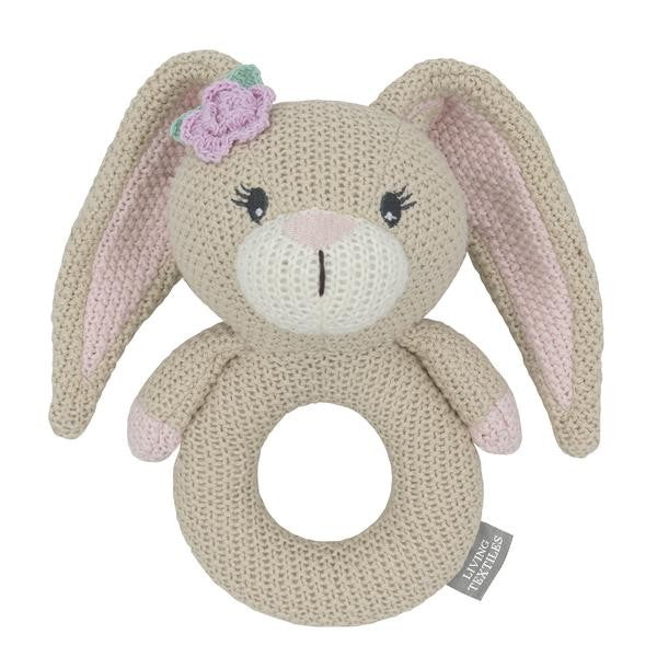 KNITTED RING RATTLE - AMELIA THE BUNNY