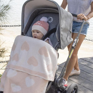 CHENILLE PRAM BLANKET - BLUSH HEARTS