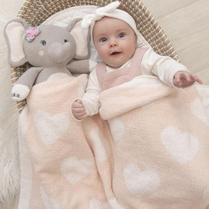 CHENILLE PRAM BLANKET - BLUSH HEARTS