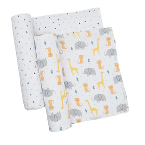 MUSLIN SWADDLES 2PK ANIMAL PDE