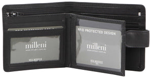 MILLENI WALLET BLACK COIN ZIP RFID PROTECTED