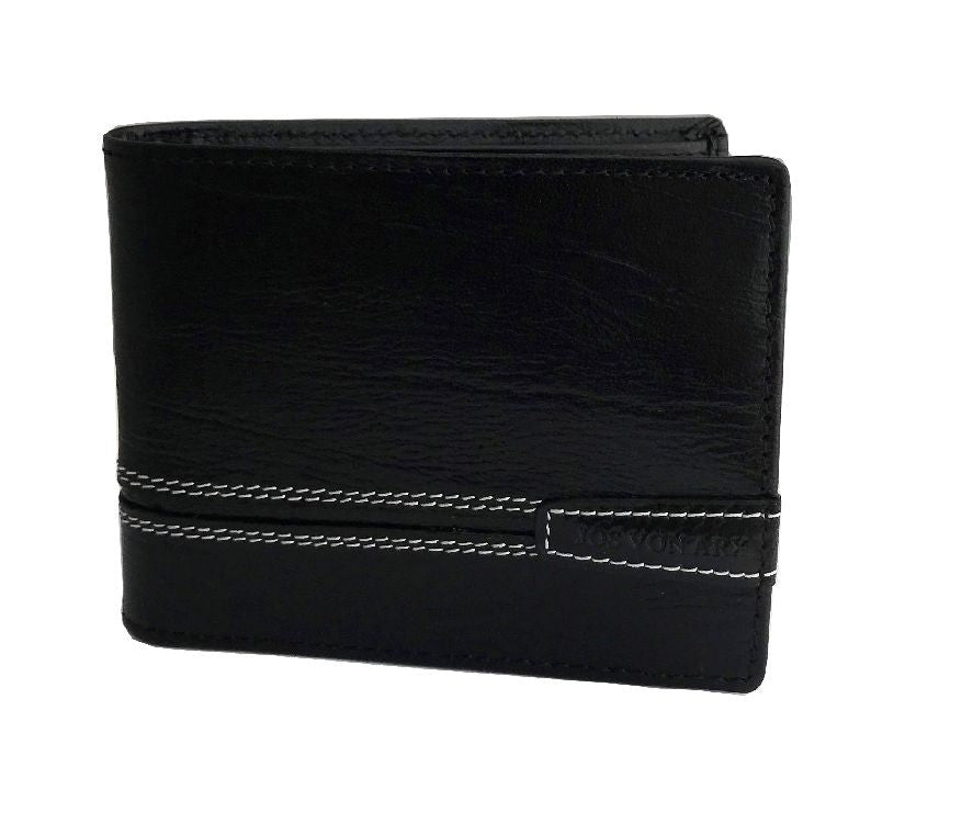 JOS VON ARX LEATHER WALLET BLACK WHITE STICHING