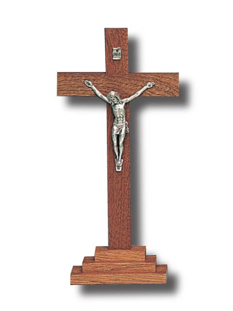 CRUCIFIX STANDING WOOD AND SILVER