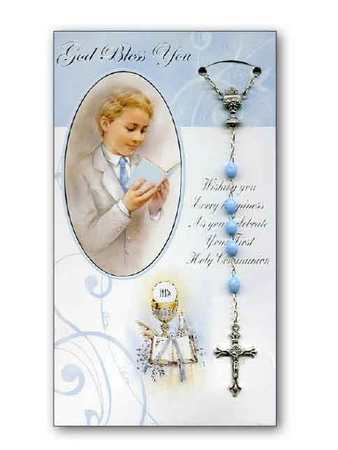 COMMUNION CARD BOY WITH ROSARY