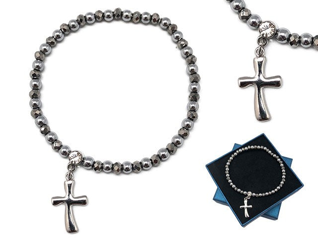 HEMATITE BRACELET WITH CROSS