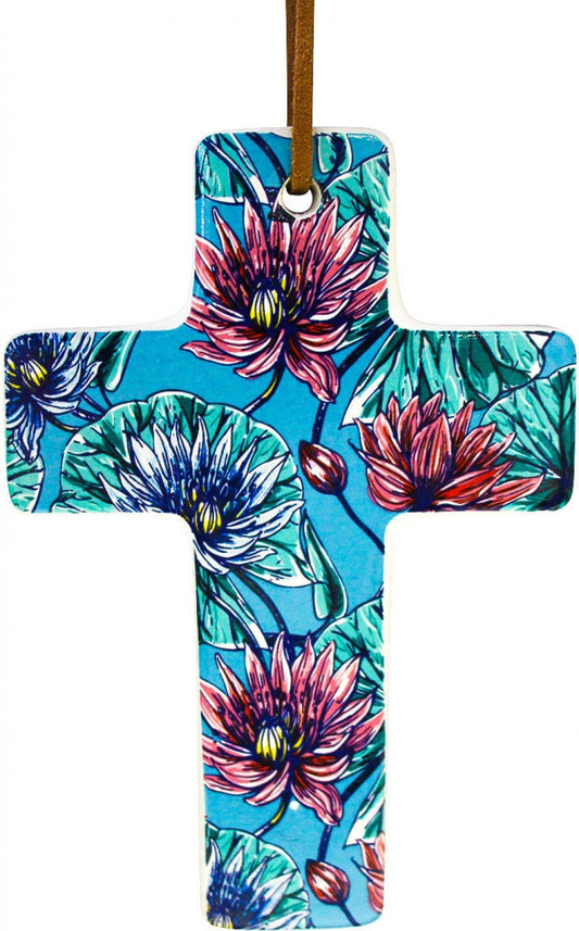 HANGING CROSS BLUE LILLY