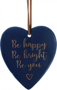 CERAMIC HEART BE HAPPY NAVY
