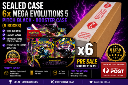 Pokemon TCG Mega Evolutions 5 Pitch Black Booster Box Case x6 Sealed (Pre-Sale)