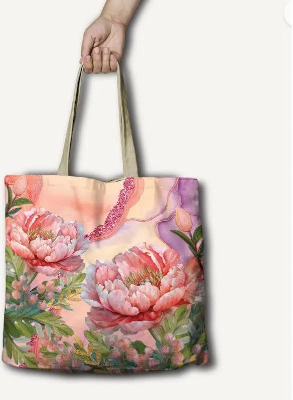 Reusable shopping bag. 45cm, 10cm gusset. Coral Peony