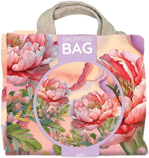 Reusable shopping bag. 45cm, 10cm gusset. Coral Peony