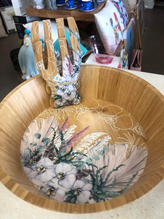 SALAD BOWL AND FORKS SET CRIMSON